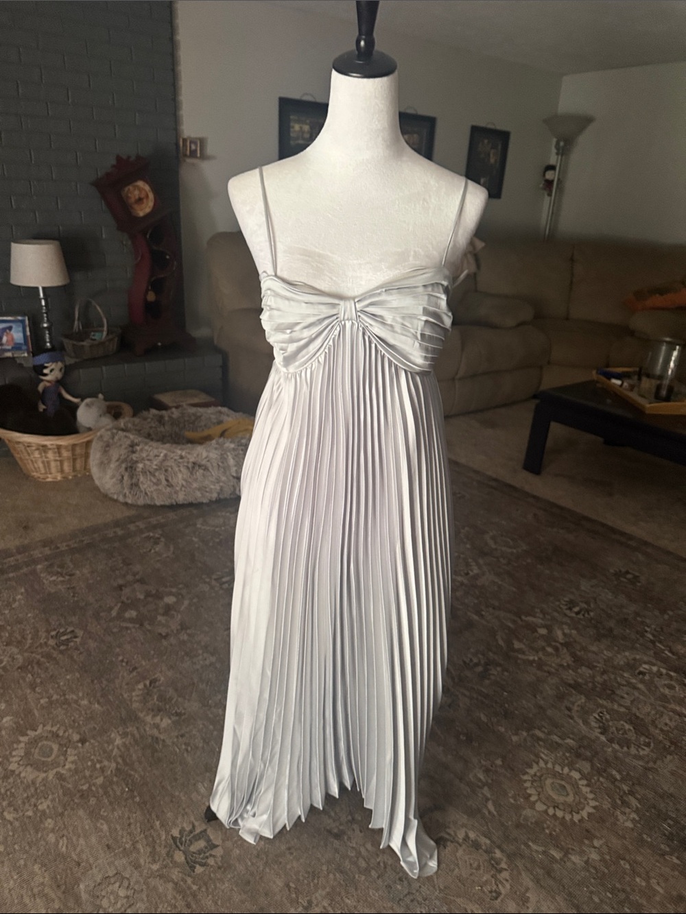Petal & Pup Silver Pleated Midi Dress